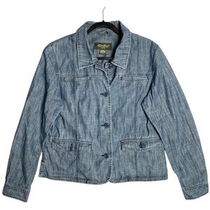 Eddie Bauer Women's Blue Denim Jean Jacket Button Closure Vintage Size L